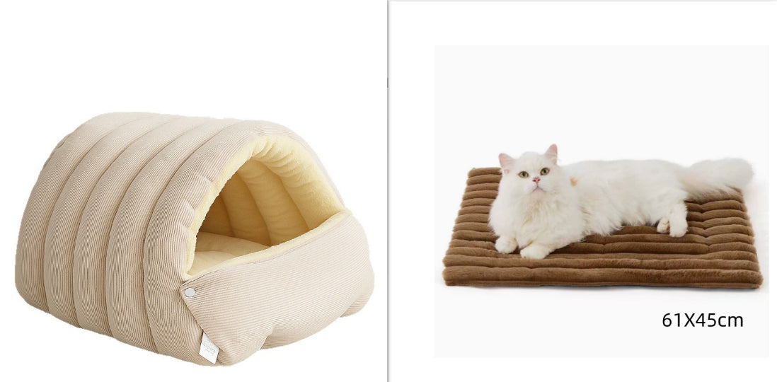 Removable And Washable Closed Cat House Winter Warm Pet Sleeping Nest Pets Gym From House Set Light Beige