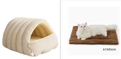 Removable And Washable Closed Cat House Winter Warm Pet Sleeping Nest Pets Gym From House Set Light Beige