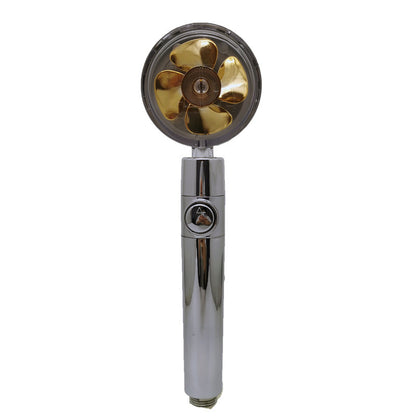 Propeller Driven Shower Head With Stop Button And Cotton Filter