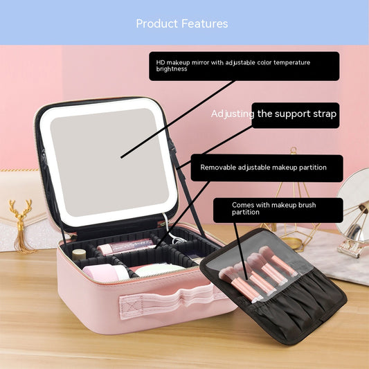 Large Capacity Portable LED Lamp Light With Mirror Cosmetic Bag Beauty dealsniper-net