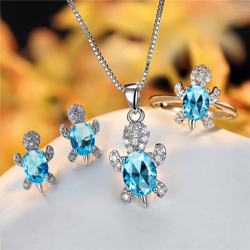 Fashion Oval Zircon Pendant Turtle Shape Necklaces Jewelry Gym From House Aqua blue number 10