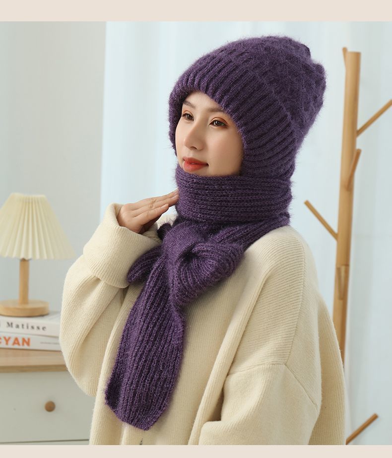 Women's Fleece-lined Scarf And Hat Winter Warm Knitted Hat Scarf Women dealsniper-net