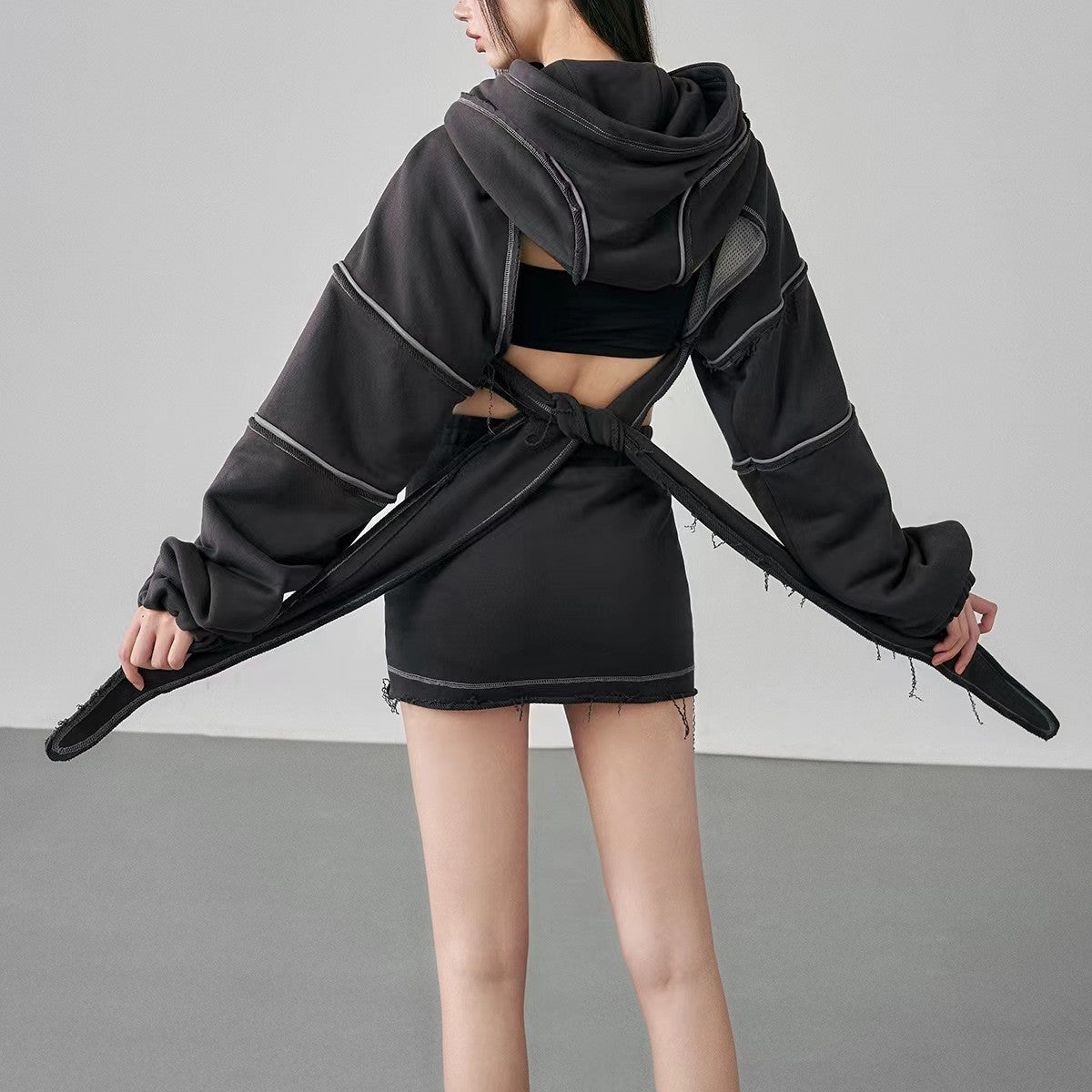 New Color Contrast Bright Line Short Hooded Sweater Women Gym From House