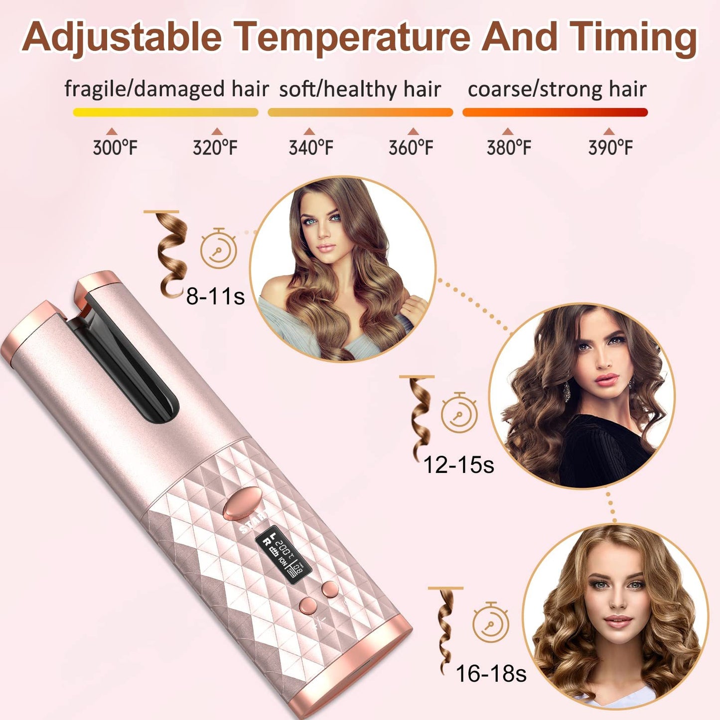 Portable Automatic Hair Curler, Ceramic Rotating Wireless