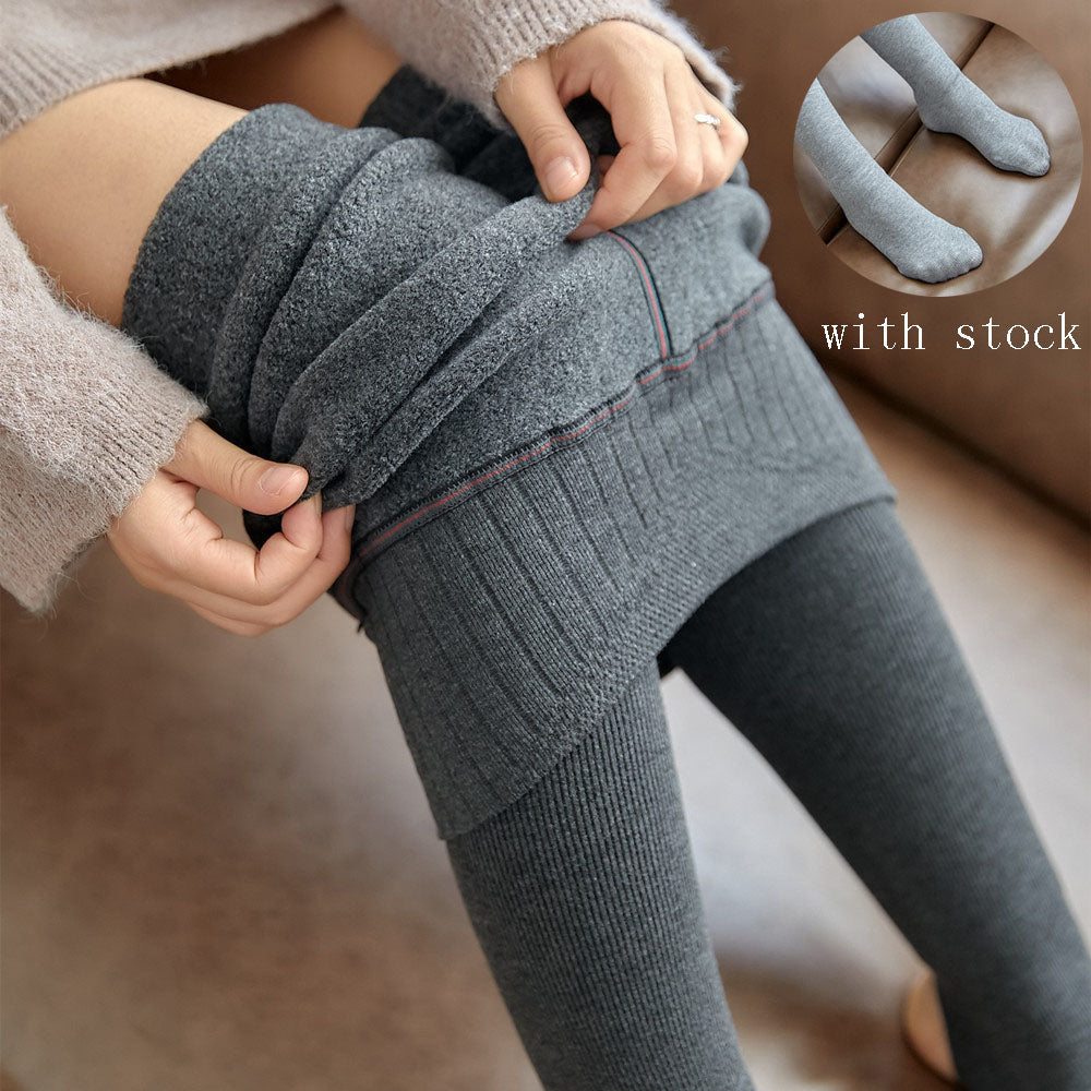 High Waist Stripes Leggings Winter Warm Thick High Stretch