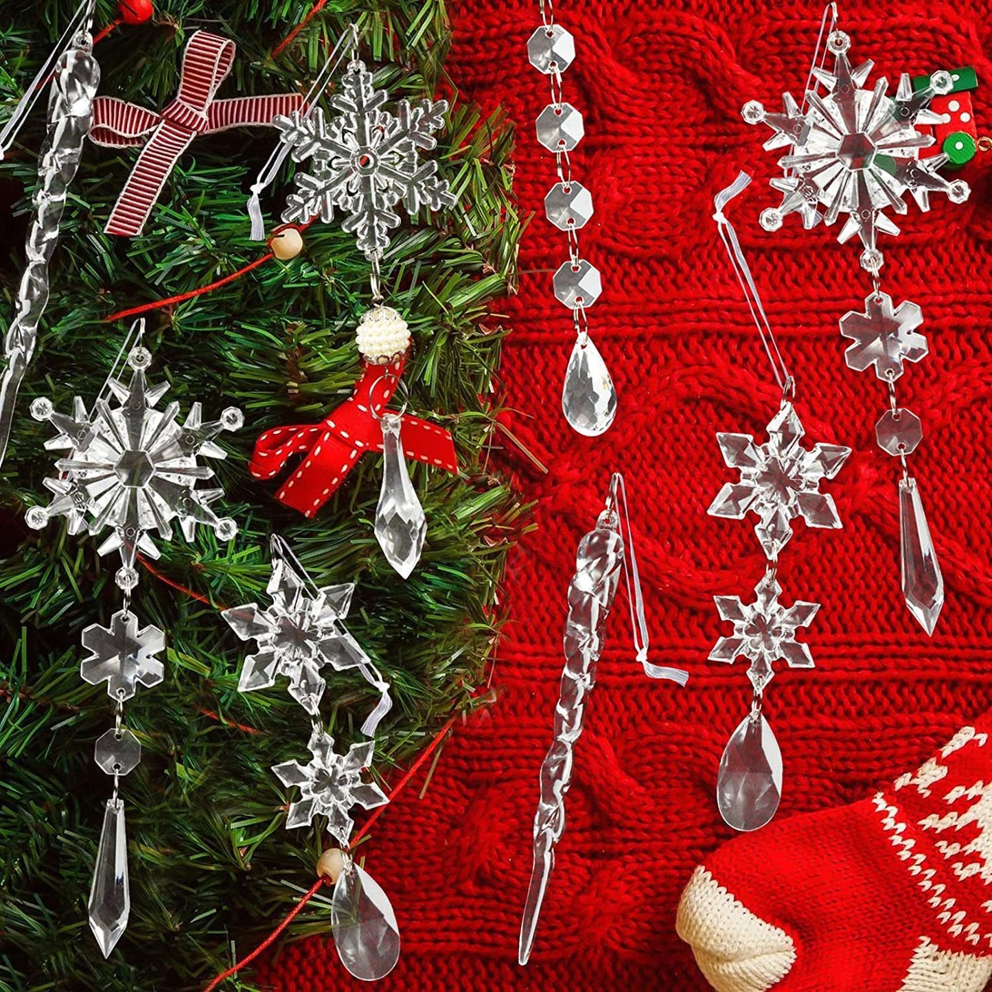 10 pcs Christmas Tree Hanging Pendants Acrylic Ice Strip Snow