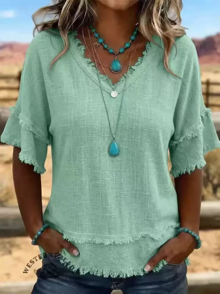Casual Women's Shirt V-Neck Short Sleeve Loose Fit Women Gym From House MB005 2XL