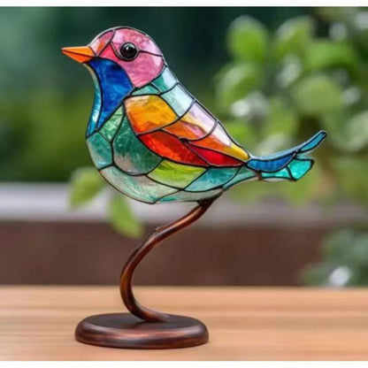 Stained Birds On Branch Desktop Ornaments For Bird Lover Home Decor dealsniper-net One Bird Metal Art