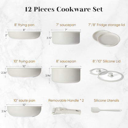 12 POTS And Pans Set, Non-stick Kitchen Cookware Set Kitchen DealSniper.net White