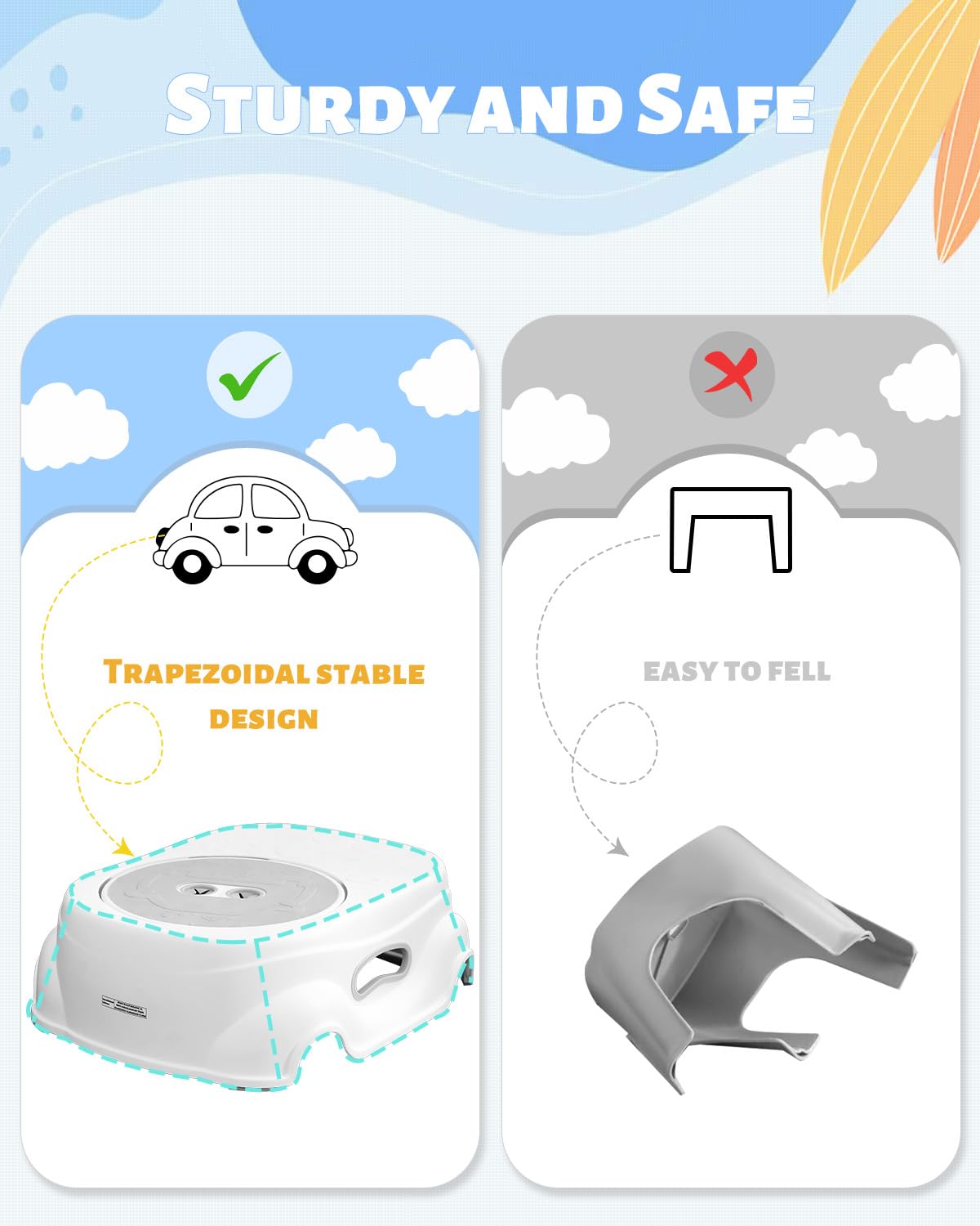 Padded 2-Step Step Stool 2-Step Footstool - Step Stool Non-slip Kitchen Gym From House