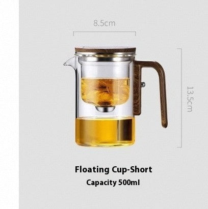 One Click Magnetic Teapot Separation Filtration Glass Tea Pot Wood Handle Tea Water Separation Inner Container Teapot Kitchen dealsniper-net 500ml Elegant Cup