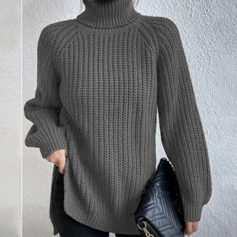 Turtleneck Pullover Sweater With Split Design Fashion Simple