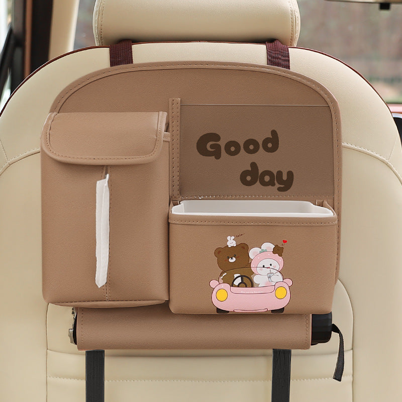 Multifunctional Car Storage Bag Cute Cartoon Vehicle dealsniper-net Happy Every Day Brown