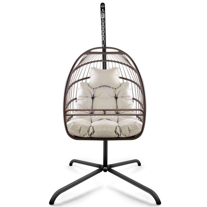 Swing Egg Chair With Stand Indoor Outdoor, UV Resistant Cushion Hanging Chair Outdoor dealsniper-net