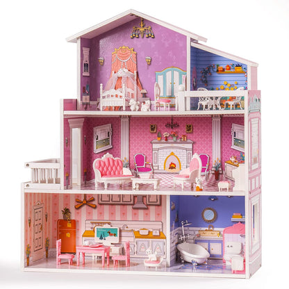 3 Levels Wooden Dollhouse Dreamhouse Girls Gift Kids dealsniper-net