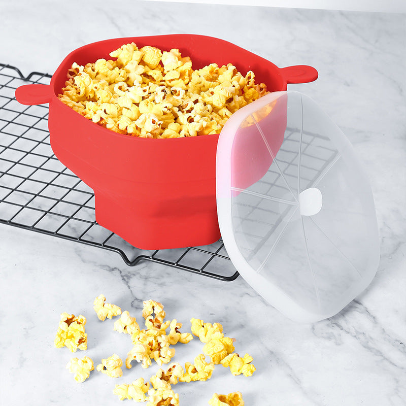 Silicone Popcorn Bucket High Temperature Resistant With Cover Kitchen dealsniper-net