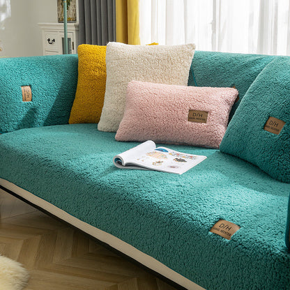 Modern Solid Color Winter Lamb Wool Sofa Towel Home Decor dealsniper-net Green 110x110cm