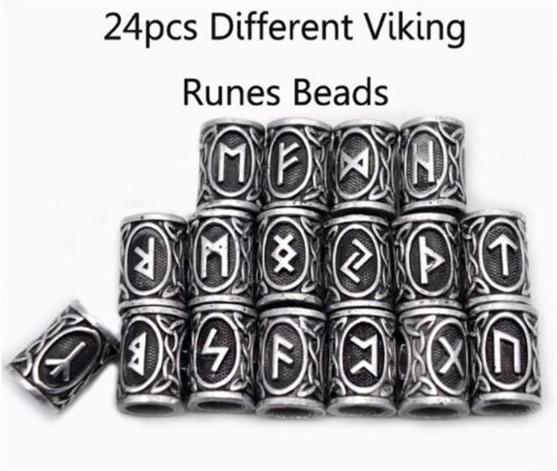 Set Of Viking Rune Beard Beads Jewelry dealsniper-net Antique silver