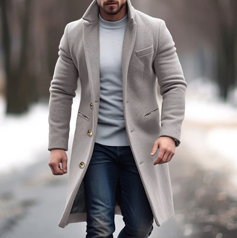 Winter Lapel Trench Coat Fashion Pocket Single Breasted Men Gym From House