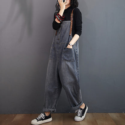 Women's Loose-washed Nine-point Denim Overalls Women dealsniper-net