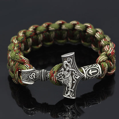 Vintage Thor's Hammer Braided Bracelet Jewelry dealsniper-net Dark green 21cm