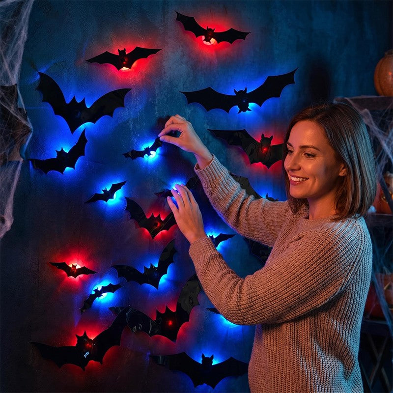 12-36pcs Bats Wall Decor Halloween Decorations With LED Lights Holidays DealSniper.net