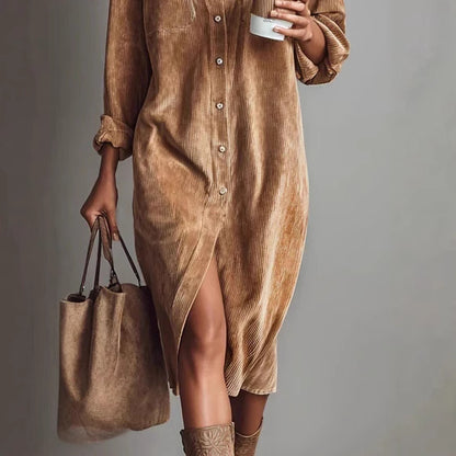 Turn-Down Collar Buttons Chic Casual Dress Women Gym From House