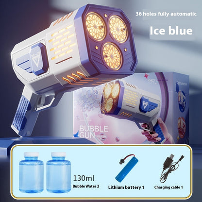 Three-cylinder Bubble Machine 36-hole Automatic Handheld Bubble Toy Kids dealsniper-net Ice Crystal Blue