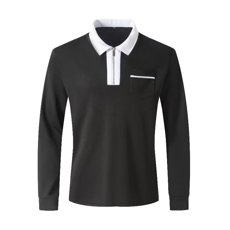 Autumn Mens Long Sleeve Zipper Polo Shirts Casual Lapel Men DealSniper.net