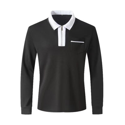 Autumn Mens Long Sleeve Zipper Polo Shirts Casual Lapel Men DealSniper.net