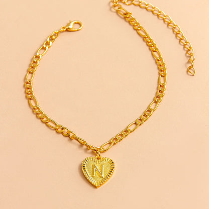 Initial Letter Anklet Gold Color Heart Pendant Foot Bracelets Women Jewelry dealsniper-net N