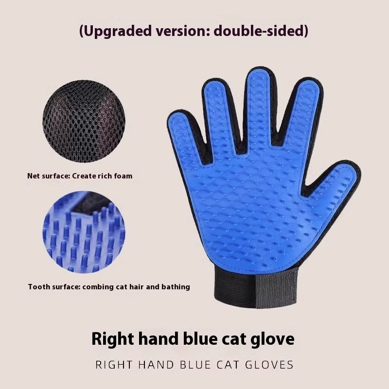 Pet Bath Cat Petting Gloves Double-sided Floating Hair Comb Pets Gym From House Blue Simple Right Hand
