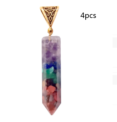 Seven Chakra Natural Crushed Stone Hexagon Column Necklace Aura Pendant Jewelry dealsniper-net Gold 4PCS