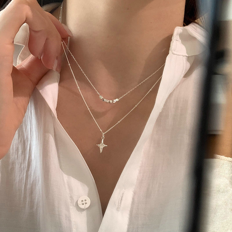 Double Layer Stainless Steel Opal Cross Double-layer Necklace Jewelry Gym From House