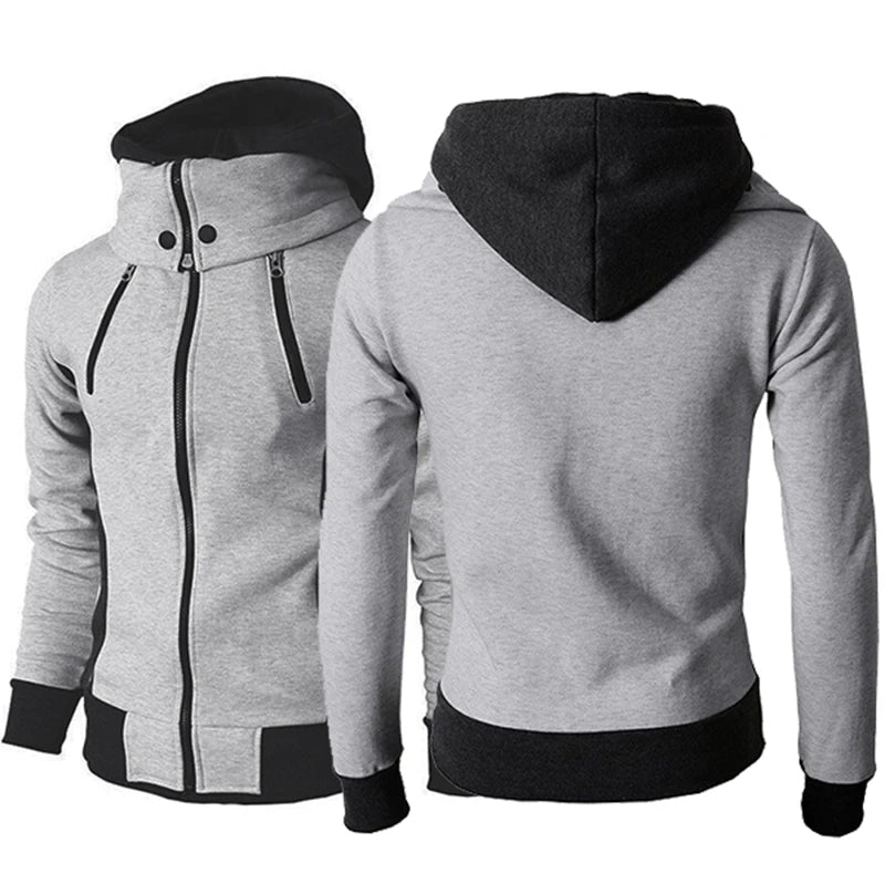 Men's Zip UP Hooded Jacket Fake Two Piece Sports Cardigan Casual Slim Sweatshirt Jacket Men dealsniper-net