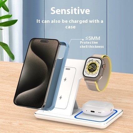 3 In 1 LED Fast Wireless Charger Stand Foldable Charging Station Electronics DealSniper.net White IPhone