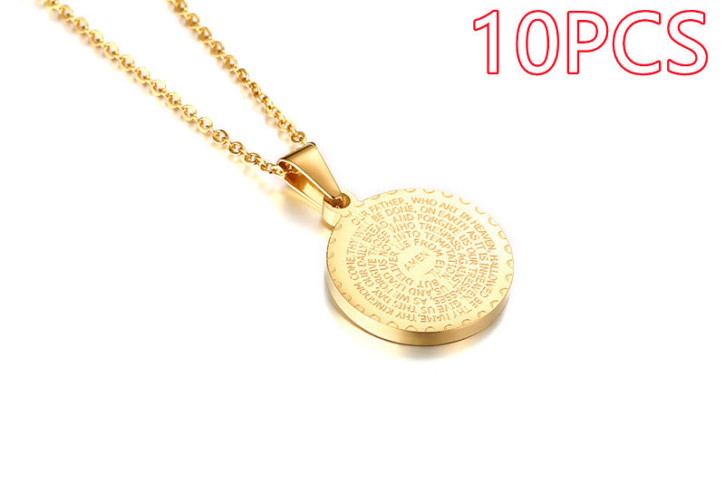 Stainless Steel Rhinestone Prayer English Scripture Pendant Jewelry dealsniper-net Gold 10PCS