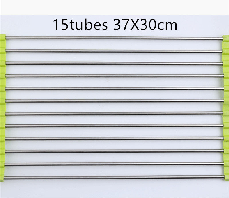 Folding Kitchen Drain Sink Rack Stainless Steel Kitchen DealSniper.net Green 15tubes 37X30cm
