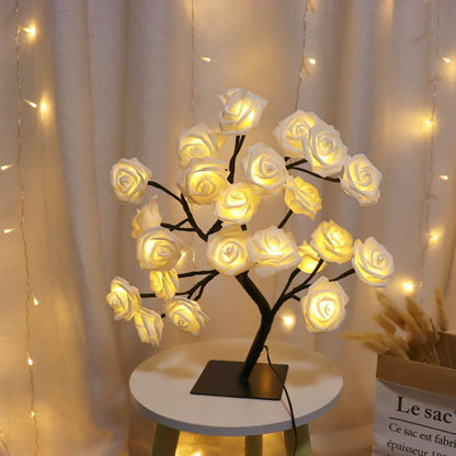 Bedroom Room Rose Tree Lamp Decoration Home Decor Gym From House White rose 24lights on black USB