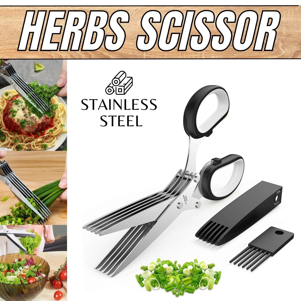 Herb Scissors With Multi Blades Stainless Steel Fast Cutting Shear Kitchen Tool Kitchen dealsniper-net