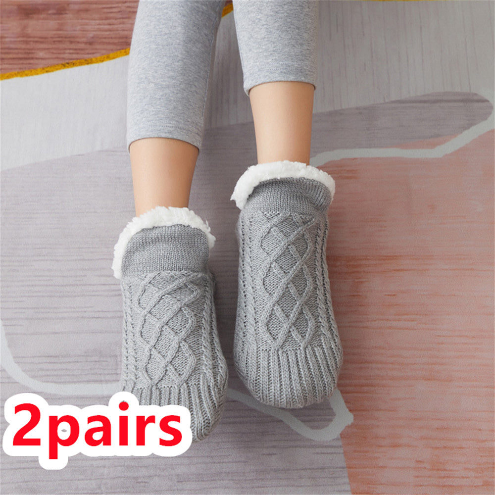 Winter Woolen Socks Women Thicken Warm Home Bedroom Socks Women dealsniper-net Grey 35to39 2pairs