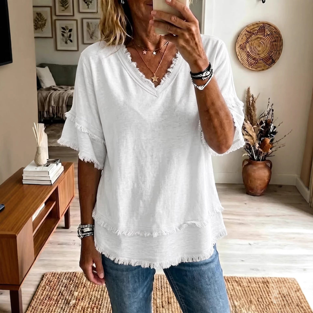 Casual Women's Shirt V-Neck Short Sleeve Loose Fit Women Gym From House