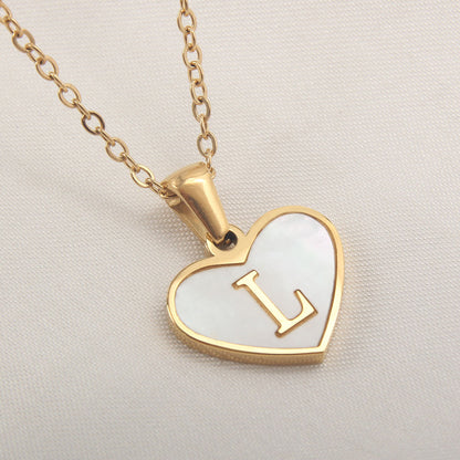 26 Letter Heart-shaped Necklace White Shell Love Clavicle Jewelry dealsniper-net L