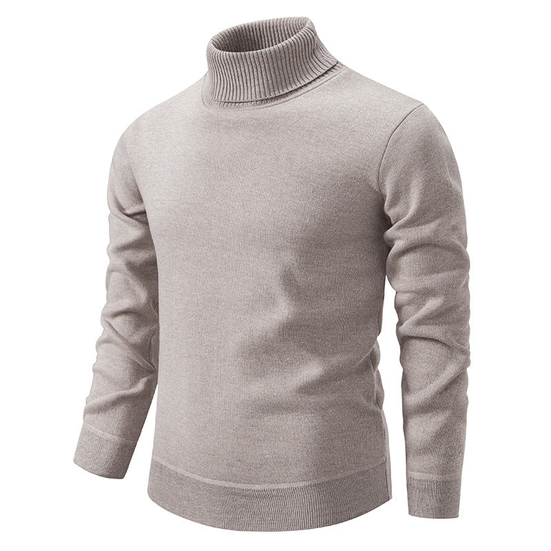 Men's Turtleneck Pullover Sweater Fashion Solid Color Fleece Men Gym From House Beige 2XL