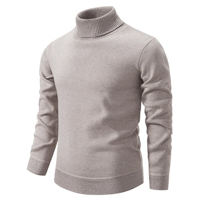 Men's Turtleneck Pullover Sweater Fashion Solid Color Fleece Men Gym From House Beige 2XL