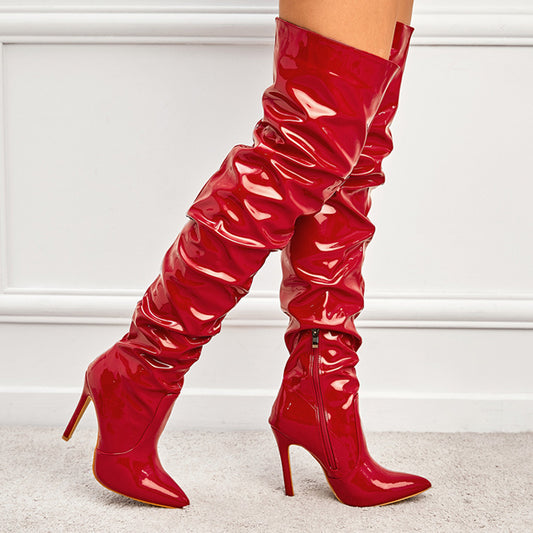 Knee High Long Boots Women Fashion Super High Heel Party Shoes Women dealsniper-net Red Size35