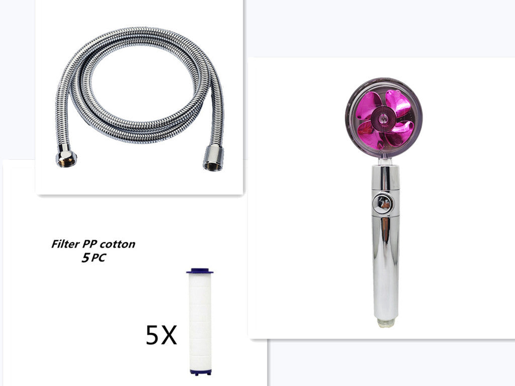 Propeller Driven Shower Head With Stop Button And Cotton Filter