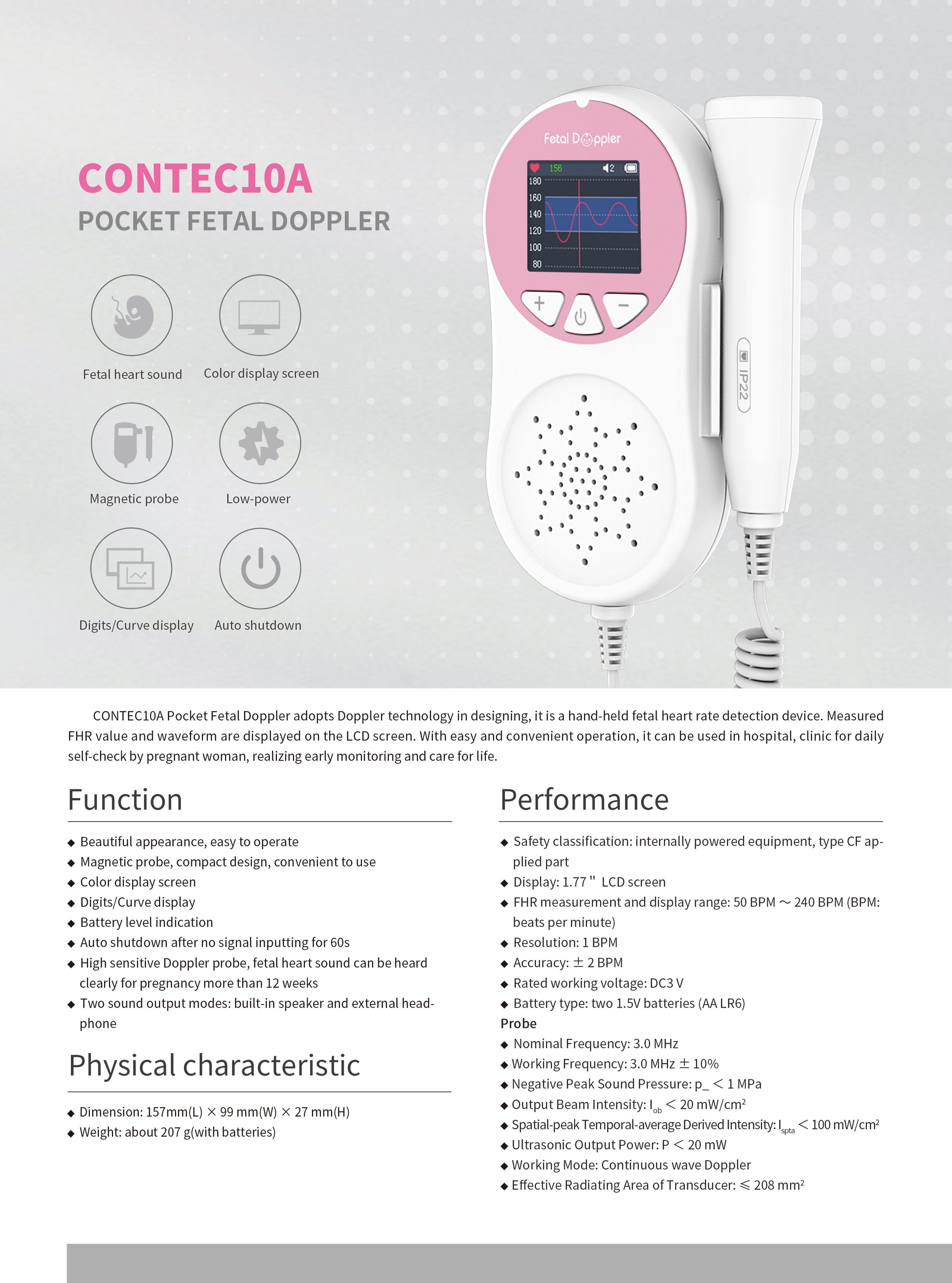 Pocket Fetal Doppler Digits Curve Display Pregnancy Baby Heart Rate Monitor,3Mhz Pink Electronics dealsniper-net