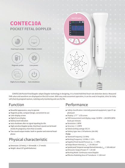 Pocket Fetal Doppler Digits Curve Display Pregnancy Baby Heart Rate Monitor,3Mhz Pink Electronics dealsniper-net