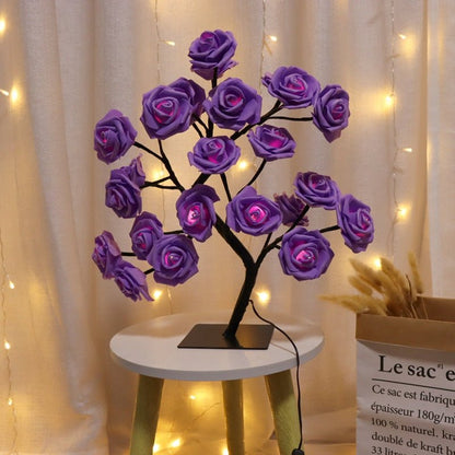 Bedroom Room Rose Tree Lamp Decoration Home Decor Gym From House Purple rose 24lights on black USB